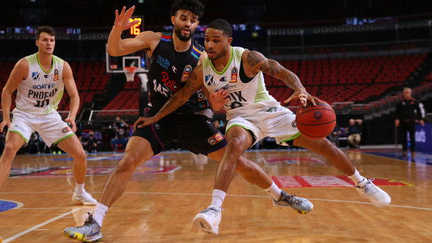 Keifer Sykes of Phoenix in action in game three against Melbourne United.