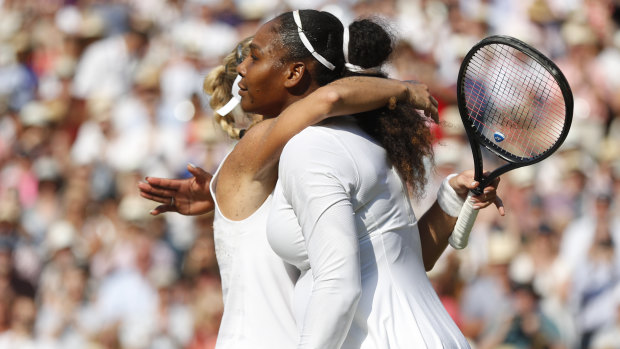 Embrace: Angelique Kerber and Williams hug after the match.