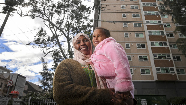 Local resident Badria Abdo, with her granddaughter Risqo, loves the mural idea.