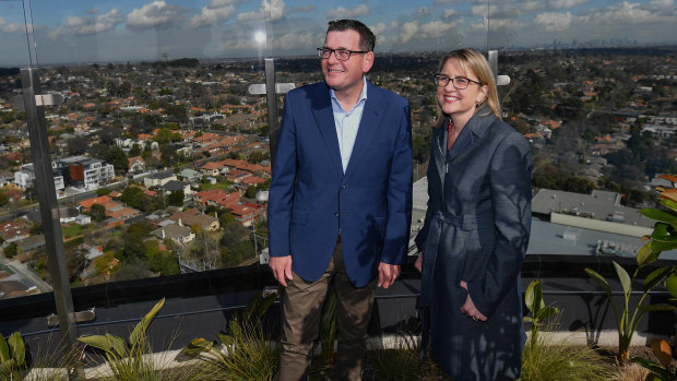 Premier Daniel Andrews and Public Transport Minister Jacinta Allan at a press conference in Box Hill on the new rail project. 