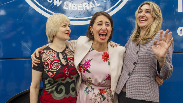 Gladys Berejiklian with her two sisters Rita and Mary in Heathcote on Friday.