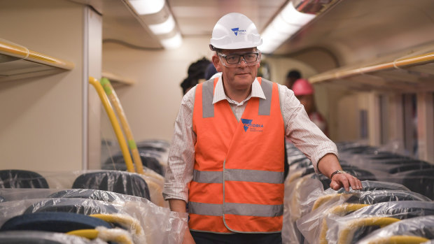 Daniel Andrews at the Bombardier train plant in Dandenong on Wednesday.