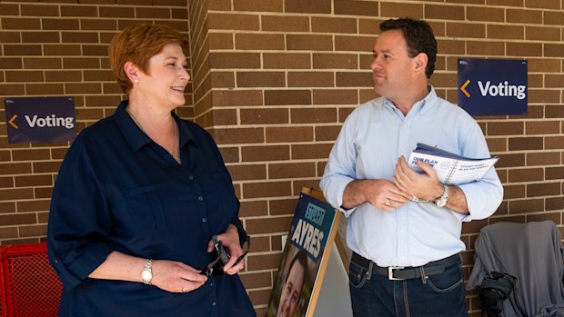 Marise Payne with Stuart Ayres at Jamison High School.