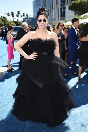 Going up ... Sarah Silverman in small sunglasses at the Emmys.