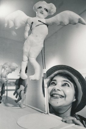 Mirka Mora with some of her artwork, 1983.