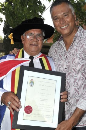 Stan Grant with his dad at his graduation ceremony.
