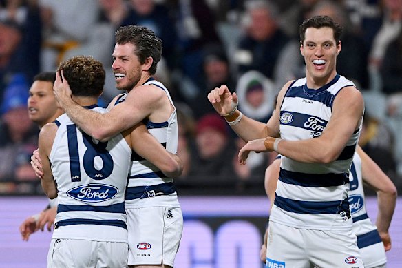 Isaac Smith celebrates a goal in his final match.