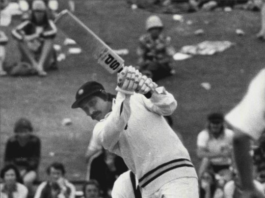 Chetan Chauhan hits a drive en route to making 42 in the fourth Test between India and Australia at the SCG in 1978.  India won that match by an innings and two runs.