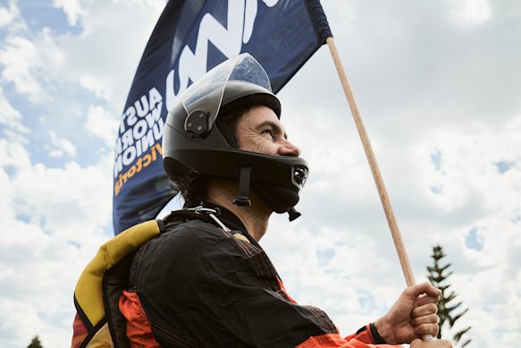 Skydive Australia members strike in St Kilda in December.