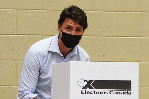 Liberal leader Justin Trudeau votes in  Montreal, Quebec on Monday.