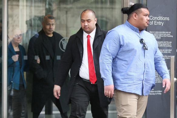 Friends and family of Ben Togiai leave the Victorian County Court on Thursday.