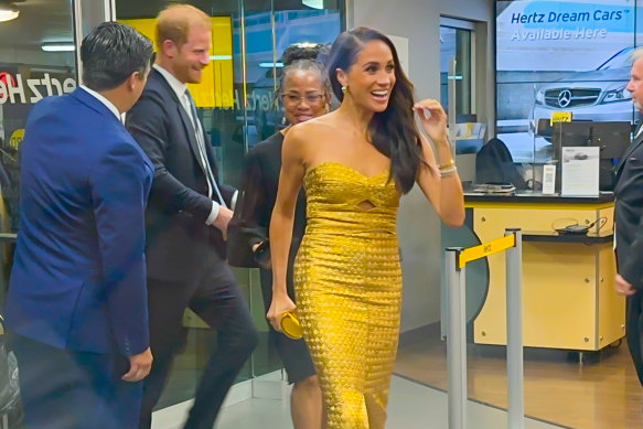 Prince Harry, his wife Meghan and her mother Doria Ragland arrive for the “Woman Of Vision Awards” in New York.