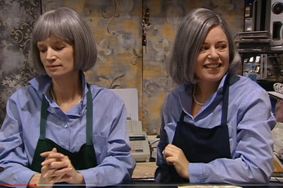 Never knowingly undersold: Jane Turner as Prue and Gina Riley as Trude.
