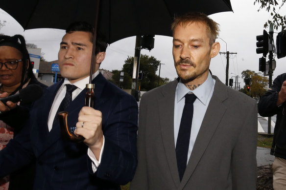 Daniel Johns arrives at court on Wednesday with lawyer Bryan Wrench.