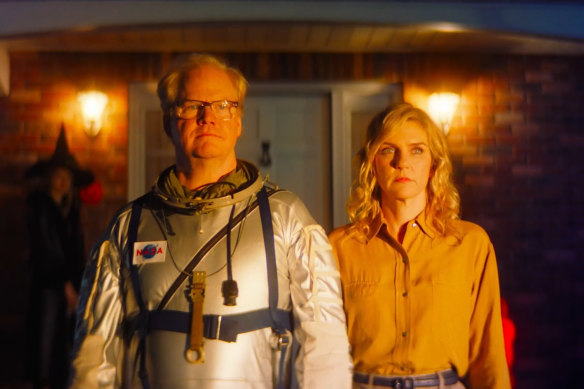 Jim Gaffigan and Rhea Seehorn in a scene from <i>Linoleum.