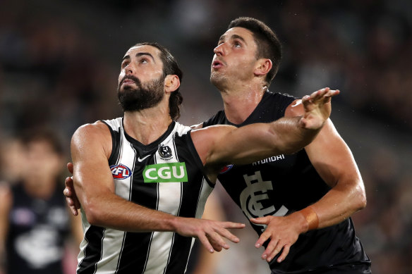 Collingwood’s Brodie Grundy and Carlton’s Marc Pittonet are among a lengthy list of injured ruckmen.
