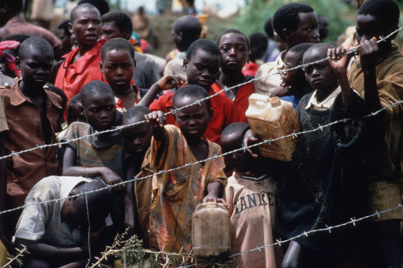 Hutu refugees, fearing reprisals, fled to the Tanzanian border in May 1994.