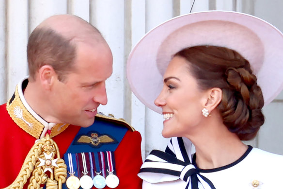 Prince William and Princess Catherine on the Buckingham Palace balcony.
