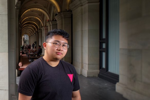 Wolfie Sun, who identifies as a non-binary trans person, outside the Melbourne GPO.