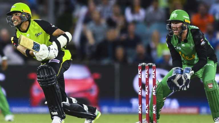 Bargain: Jason Sangha adds to his tally during his unbeaten 63 off 36 balls on debut against the Melbourne Stars.