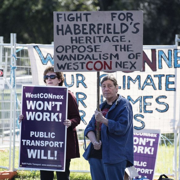 Protesters in Haberfield in 2016. Inner-city communities have borne the impact of the project.