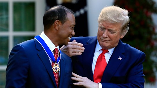 Rare honour: President Donald Trump awarding Tiger Woods the Presidential Medal of Freedom.