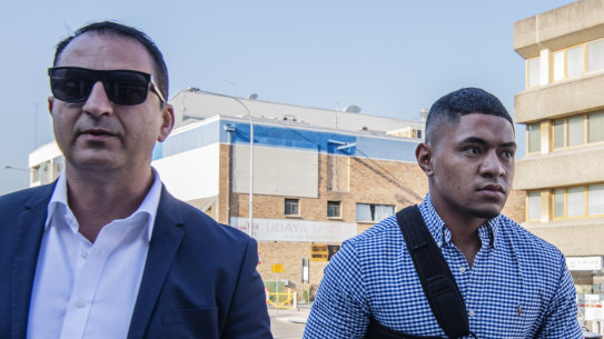Manase Fainu, right, heads to court alongside his manager Mario Tartak.