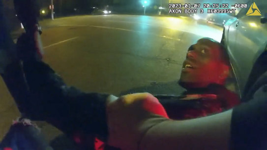 The image from video released on January 27 by the City of Memphis shows Tyre Nichols during a brutal attack by five Memphis police officers on Jan.