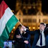 Peter Magyar celebrates after ousting Viktor Orbán as Hungary’s prime minister, winning two-thirds of the seats.