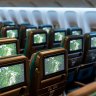 The economy class cabin onboard a Boeing 777 aircraft.