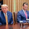 US President Donald Trump, left, and Pete Hegseth, US secretary of defence.