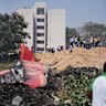 Aircraft debris at the crash site of Air India flight AI171 in Ahmedabad, Gujarat, India.