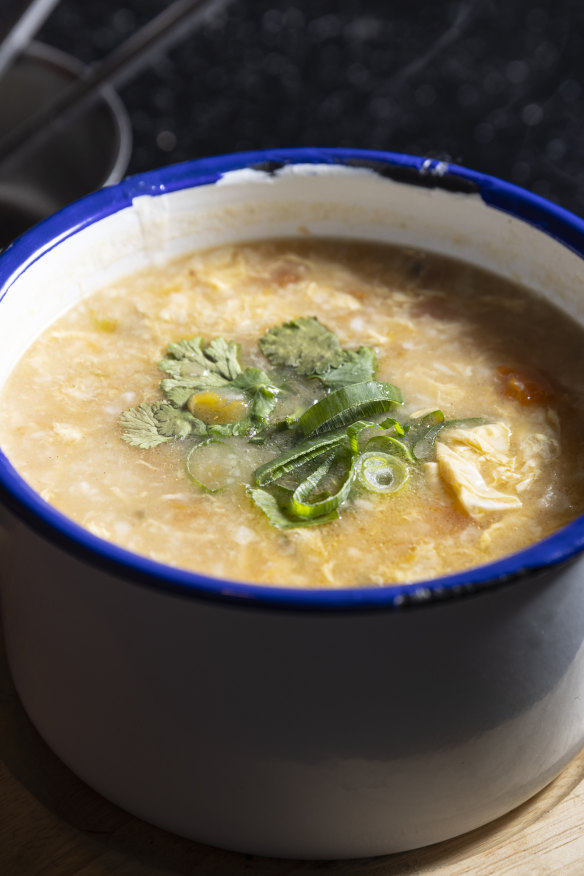 Gada soup (tomato, egg and a chicken-stock soup).