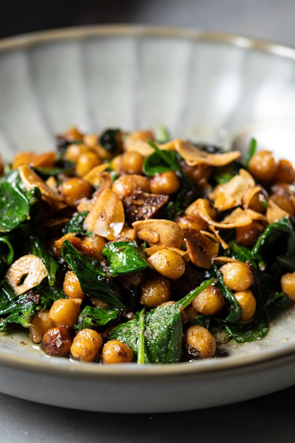 Spiced chickpeas and spinach is a menu mainstay.