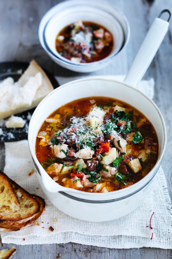 Neil Perry's chunky chicken and celeriac soup.