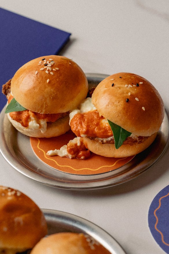 Chicken cotoletta sliders with vodka sauce at the rooftop.