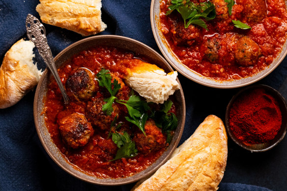 RecipeTin Eats’ smoky Spanish meatballs in chorizo sauce.