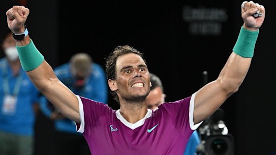 Rafael Nadal reacts after his semi-final win.