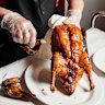 Preparing the duck.
