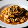 Good Food. Terry Durrack review at Bar Vincent in Darlinghurst. Fregola, prawn, cuttlefish, vongole, mussels. Taken on 17th Jan 2020. Photo: Edwina Pickles.