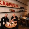 Restaurateur Con Christopoulos, right, and business partner Stavros Konis at the original Bourke Street Kafeneion.