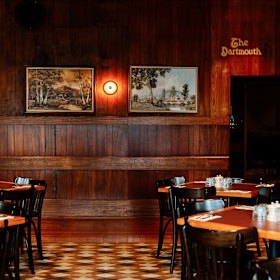 The Orrong Hotel’s wood-panelled dining room.