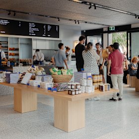 Inside the shiny new store.