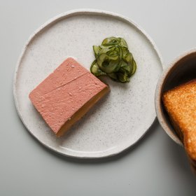 Chicken liver parfait with sauternes jelly.