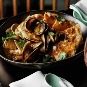 Wok-tossed XO pipis with vermicelli.