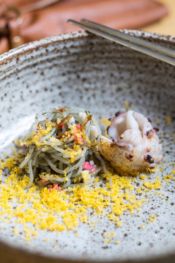 Squid, spring onion and sweet potato noodles.