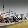 Jetstar planes grounded at Avalon Airport in March 2020.