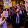 Wilson Asset Management chairman Geoff Wilson protesting against the franking credit changes in November last year. 