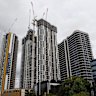 Apartment buildings under construction in Sydney.