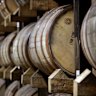 Bourbon barrels in an ageing warehouse at the James B. Beam distillery in Clermont, Kentucky.